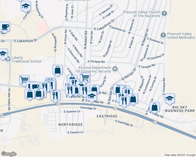 map of restaurants, bars, coffee shops, grocery stores, and more near 3217 North Hedgewood Drive in Prescott Valley