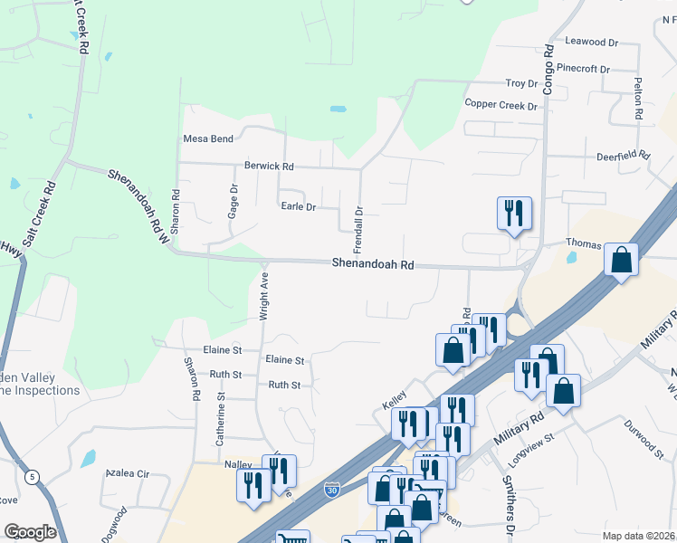 map of restaurants, bars, coffee shops, grocery stores, and more near 712 Shenandoah Road in Benton