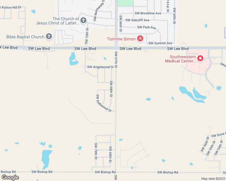 map of restaurants, bars, coffee shops, grocery stores, and more near 1710 Southwest 68th Street in Lawton