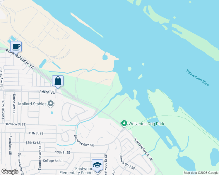 map of restaurants, bars, coffee shops, grocery stores, and more near Monogram Drive in Decatur