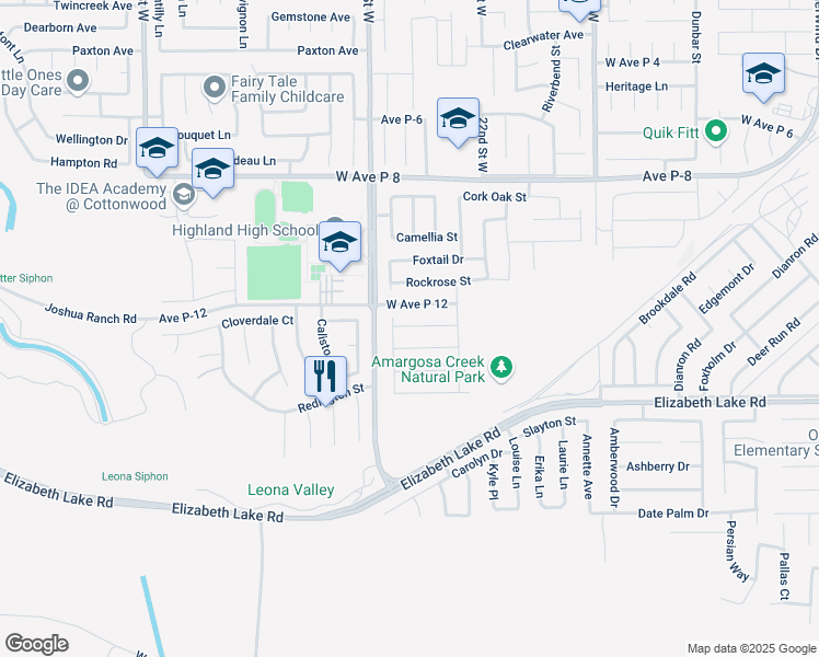 map of restaurants, bars, coffee shops, grocery stores, and more near 2319 Desert Agave Street in Palmdale