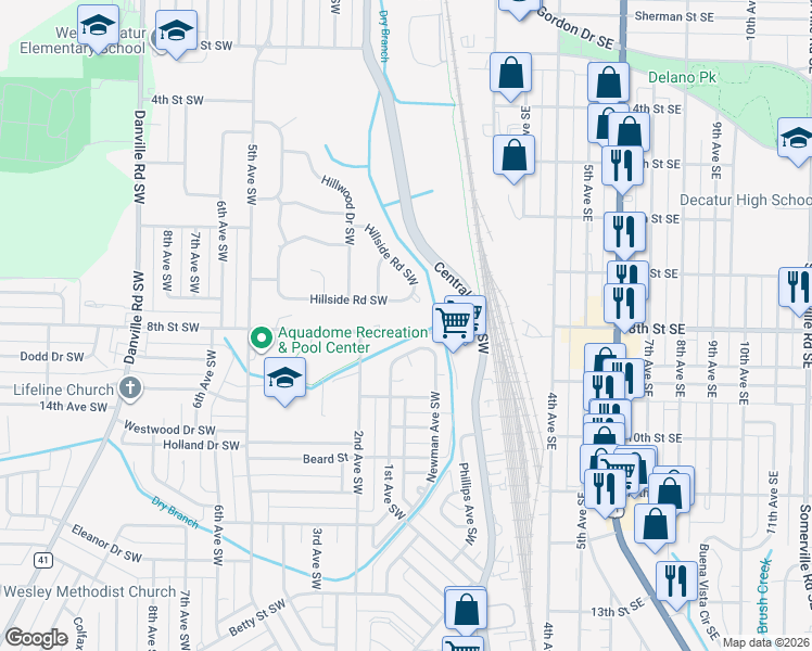 map of restaurants, bars, coffee shops, grocery stores, and more near in Decatur