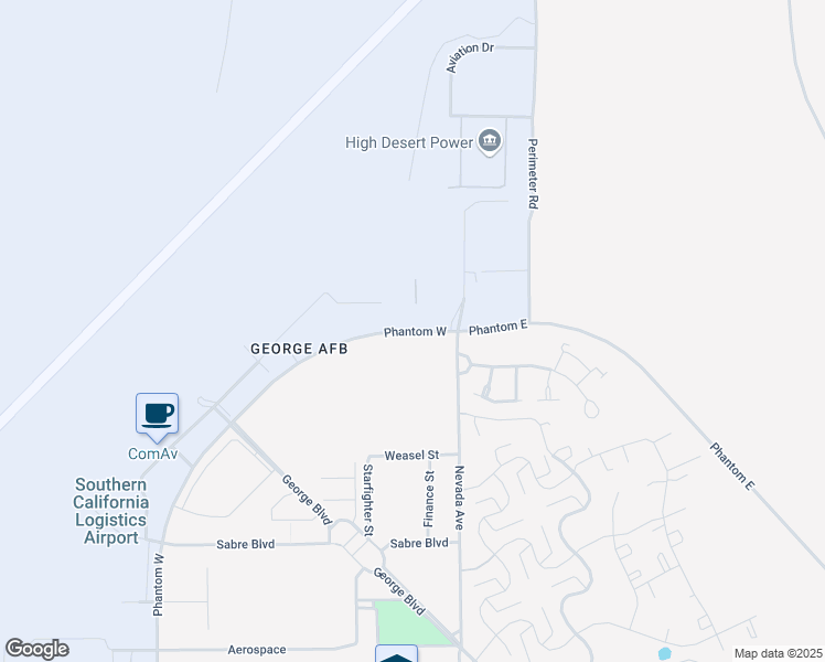 map of restaurants, bars, coffee shops, grocery stores, and more near 18374 Phantom Street in Victorville