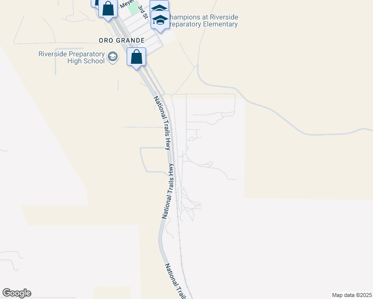 map of restaurants, bars, coffee shops, grocery stores, and more near Academy Avenue in Oro Grande