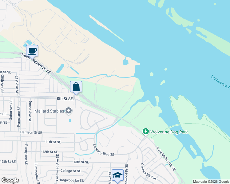 map of restaurants, bars, coffee shops, grocery stores, and more near Monogram Drive in Decatur