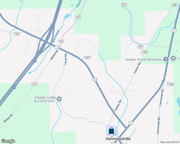 map of restaurants, bars, coffee shops, grocery stores, and more near 11364 Highway 117 in Valley Head