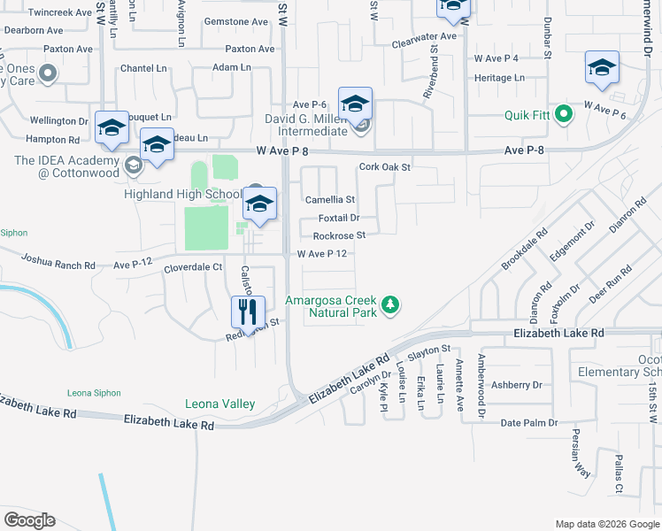 map of restaurants, bars, coffee shops, grocery stores, and more near 2319 Desert Agave Street in Palmdale