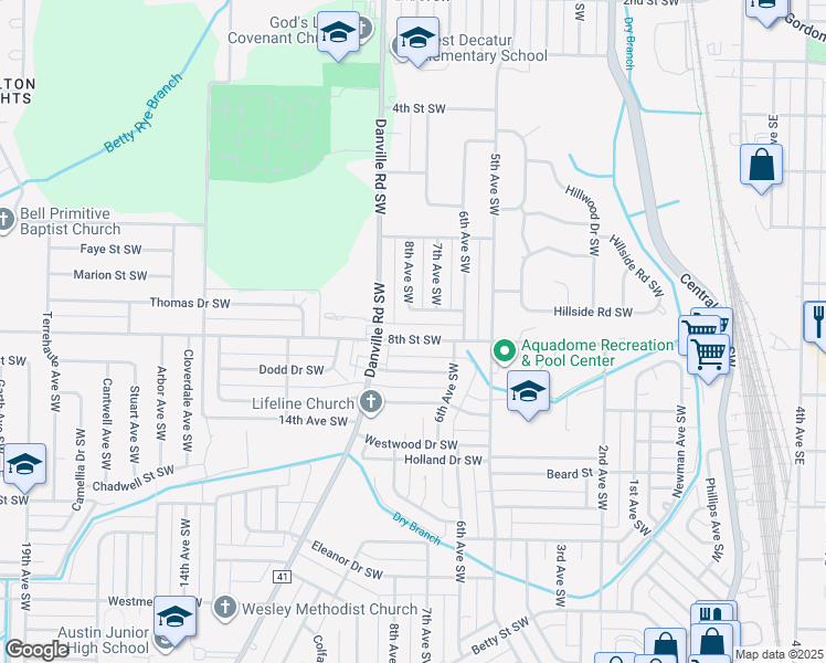map of restaurants, bars, coffee shops, grocery stores, and more near 806 8th Street Southwest in Decatur