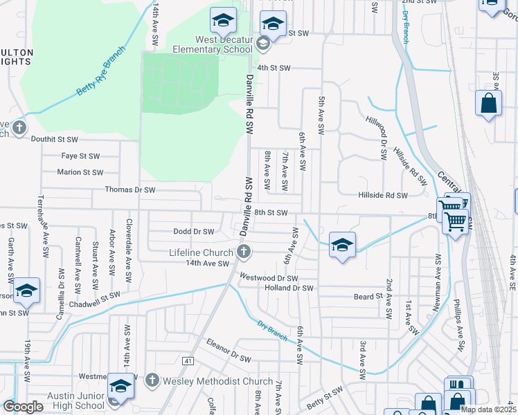 map of restaurants, bars, coffee shops, grocery stores, and more near 806 8th Street Southwest in Decatur