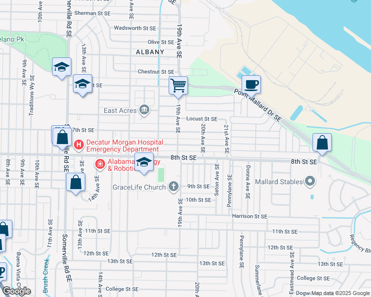 map of restaurants, bars, coffee shops, grocery stores, and more near 1905 Enolam Blvd SE in Decatur