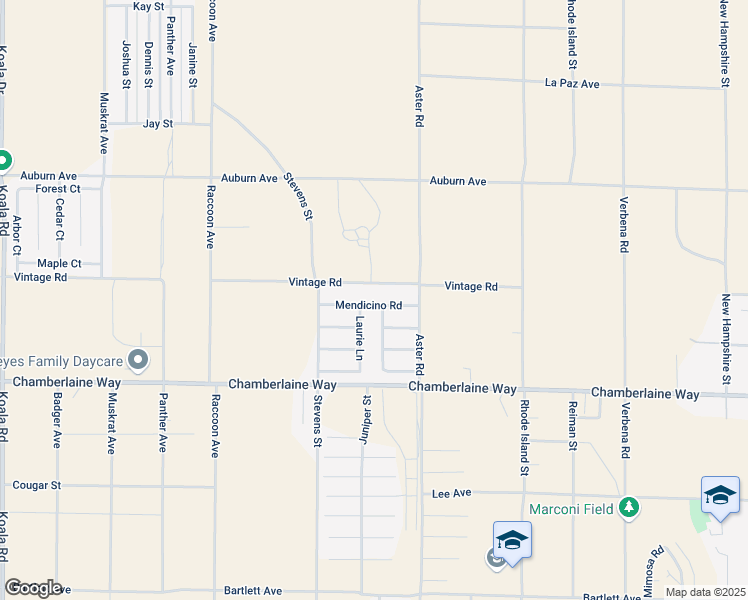 map of restaurants, bars, coffee shops, grocery stores, and more near 10408 Mendicino Road in Adelanto