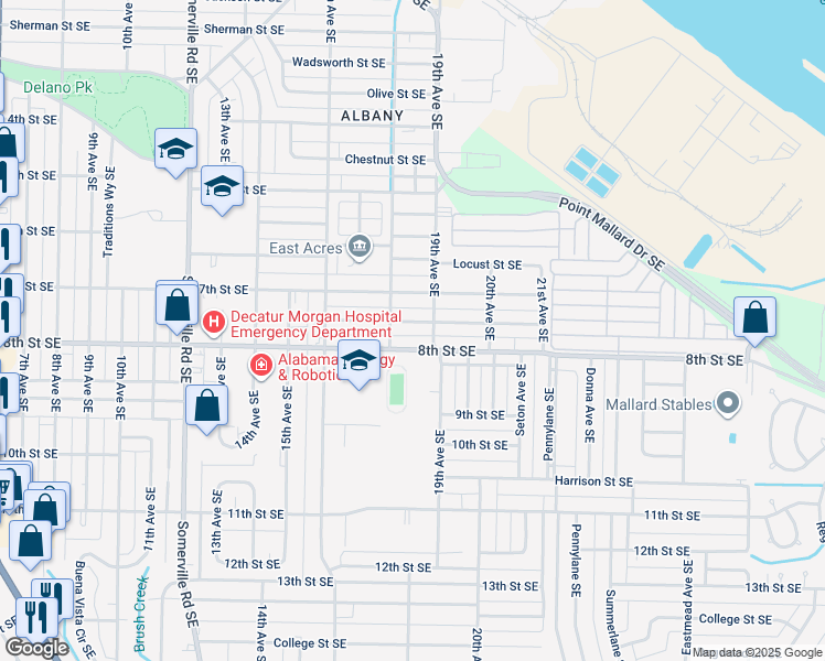 map of restaurants, bars, coffee shops, grocery stores, and more near 1813 Enolam Boulevard Southeast in Decatur