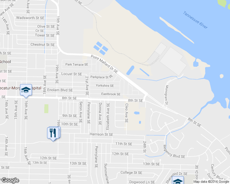 map of restaurants, bars, coffee shops, grocery stores, and more near 2220 Eastbrook Southeast in Decatur