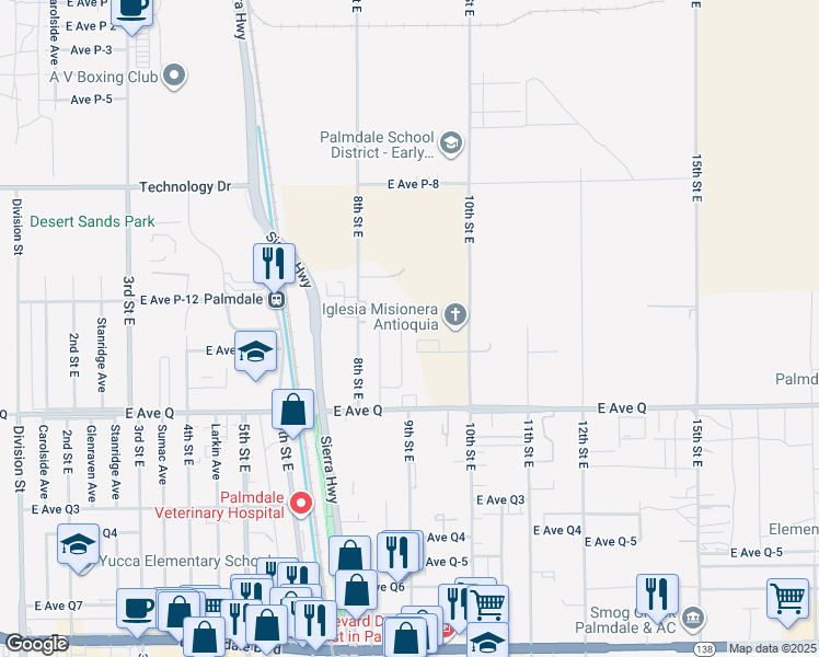 map of restaurants, bars, coffee shops, grocery stores, and more near 38930 9th Street East in Palmdale