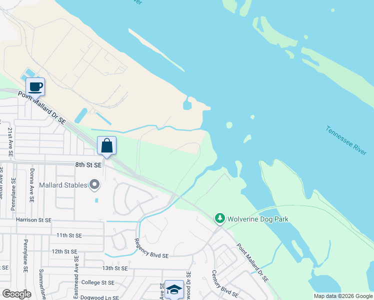 map of restaurants, bars, coffee shops, grocery stores, and more near Monogram Drive in Decatur
