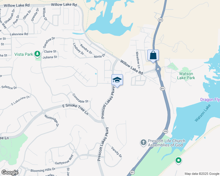 map of restaurants, bars, coffee shops, grocery stores, and more near 1695 Saint Andrews Way in Prescott