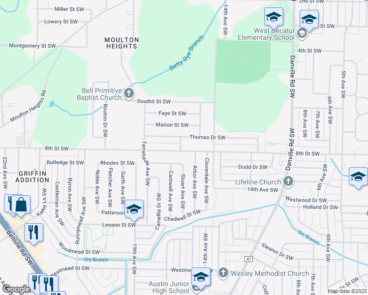 map of restaurants, bars, coffee shops, grocery stores, and more near 1510 8th Street Southwest in Decatur