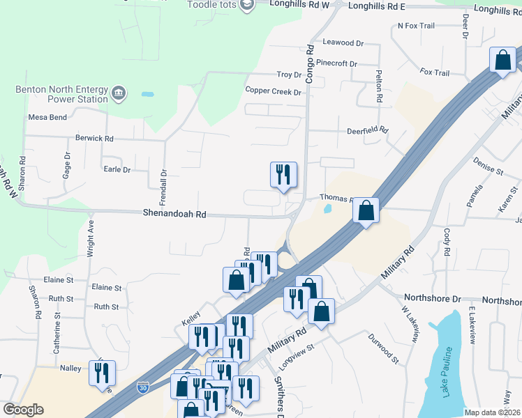 map of restaurants, bars, coffee shops, grocery stores, and more near 2706 Ranchwood Drive in Benton
