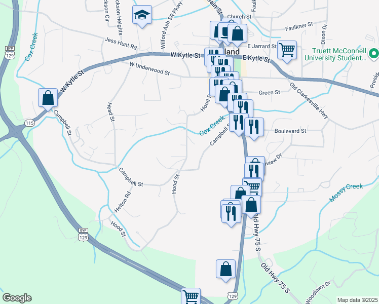 map of restaurants, bars, coffee shops, grocery stores, and more near 387 Hood Street in Cleveland