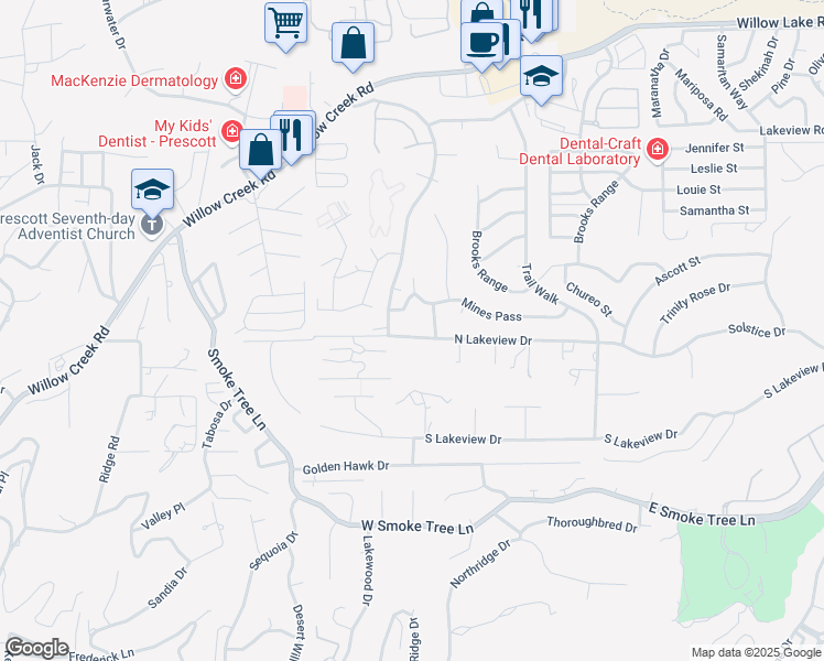 map of restaurants, bars, coffee shops, grocery stores, and more near 698 North Lakeview Drive in Prescott