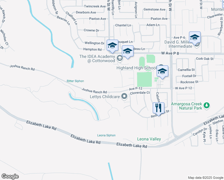 map of restaurants, bars, coffee shops, grocery stores, and more near 2856 Edgewood Court in Palmdale