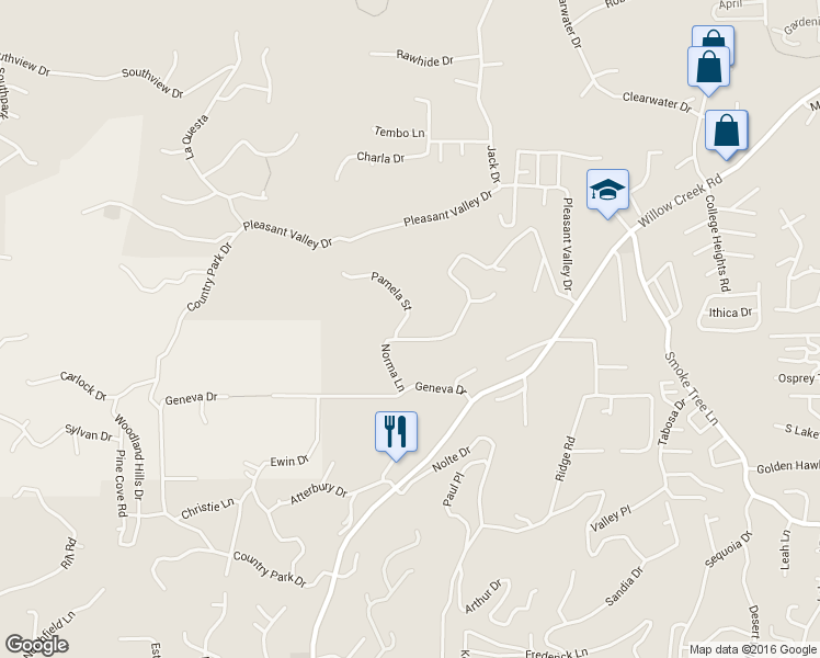 map of restaurants, bars, coffee shops, grocery stores, and more near 2991 Pamela Street in Prescott