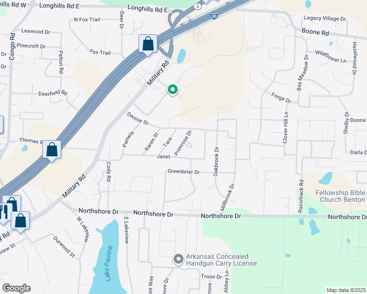 map of restaurants, bars, coffee shops, grocery stores, and more near 2905 Primrose Drive in Benton