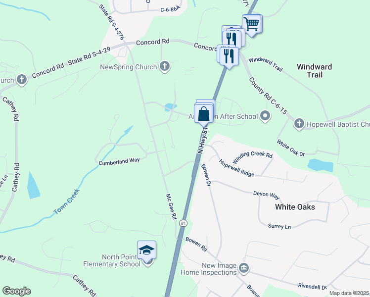 map of restaurants, bars, coffee shops, grocery stores, and more near 3501 North Highway 81 in Anderson
