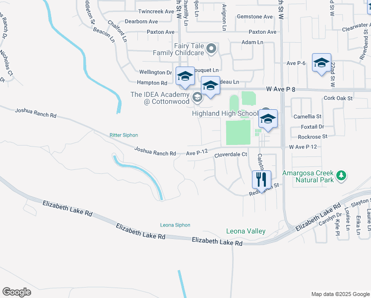 map of restaurants, bars, coffee shops, grocery stores, and more near 2856 Edgewood Court in Palmdale