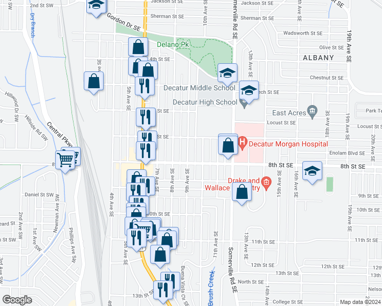 map of restaurants, bars, coffee shops, grocery stores, and more near 1116 9th Avenue Southeast in Decatur