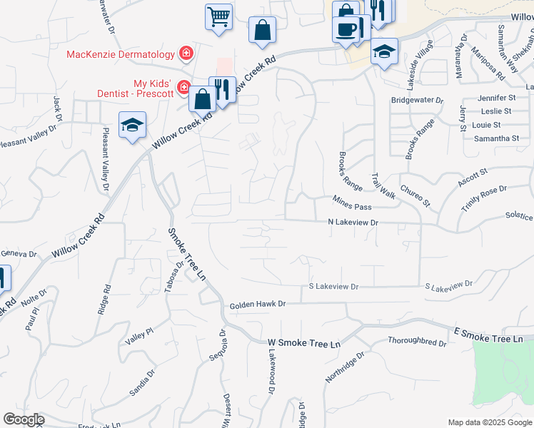 map of restaurants, bars, coffee shops, grocery stores, and more near 3090 Montana Court in Prescott