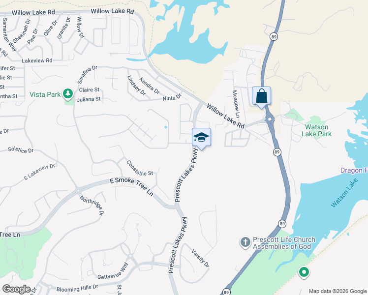map of restaurants, bars, coffee shops, grocery stores, and more near 1695 Saint Andrews Way in Prescott