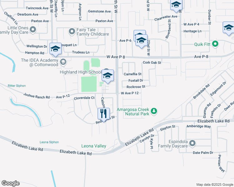 map of restaurants, bars, coffee shops, grocery stores, and more near 25th Street West & Avenue P-12 in Palmdale