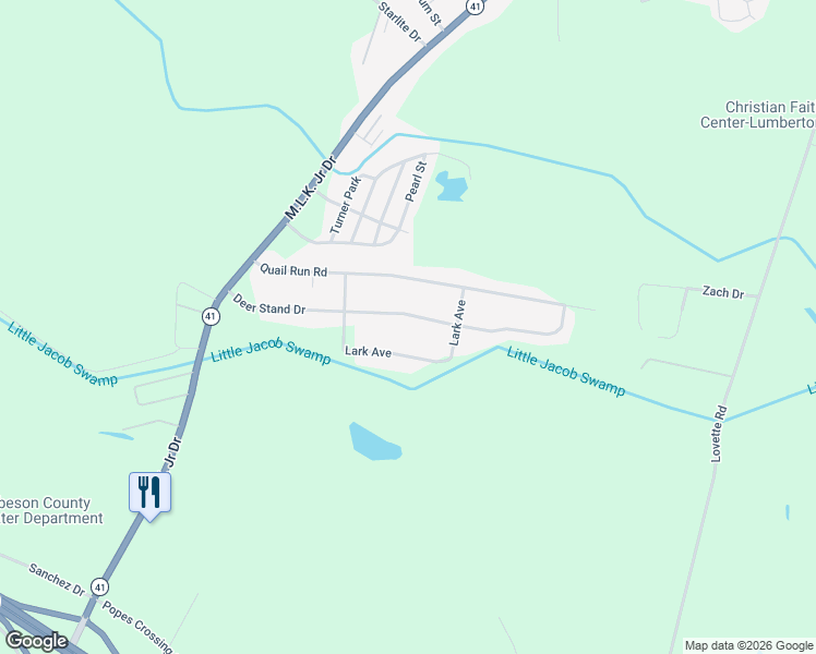map of restaurants, bars, coffee shops, grocery stores, and more near 408 Deer Stand Drive in Lumberton