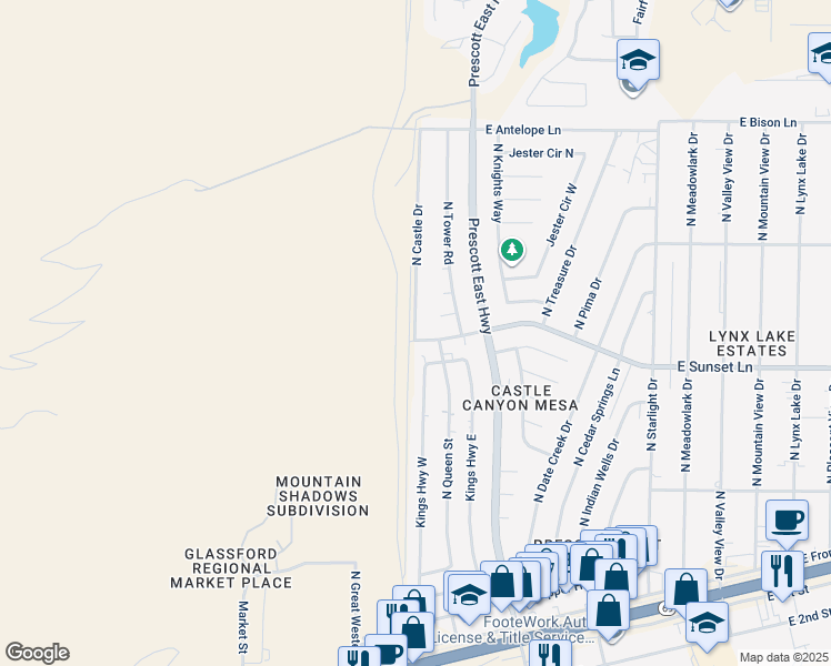 map of restaurants, bars, coffee shops, grocery stores, and more near 3998 North Castle Drive in Prescott Valley