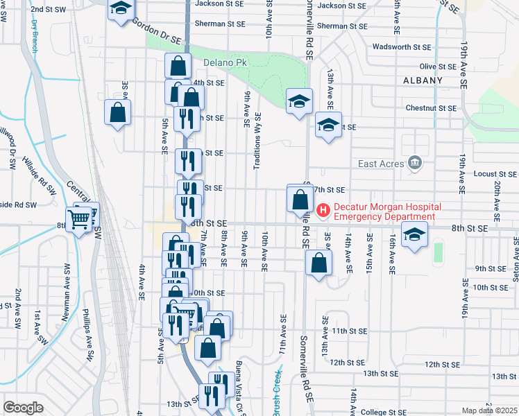 map of restaurants, bars, coffee shops, grocery stores, and more near 1116 9th Avenue Southeast in Decatur