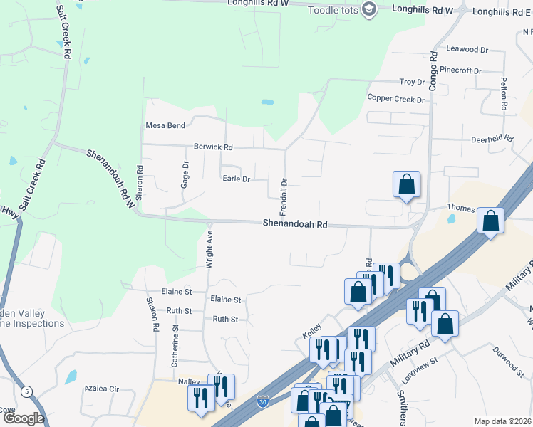 map of restaurants, bars, coffee shops, grocery stores, and more near 712 Shenandoah Road in Benton