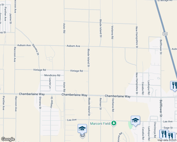 map of restaurants, bars, coffee shops, grocery stores, and more near Vintage Road in Adelanto