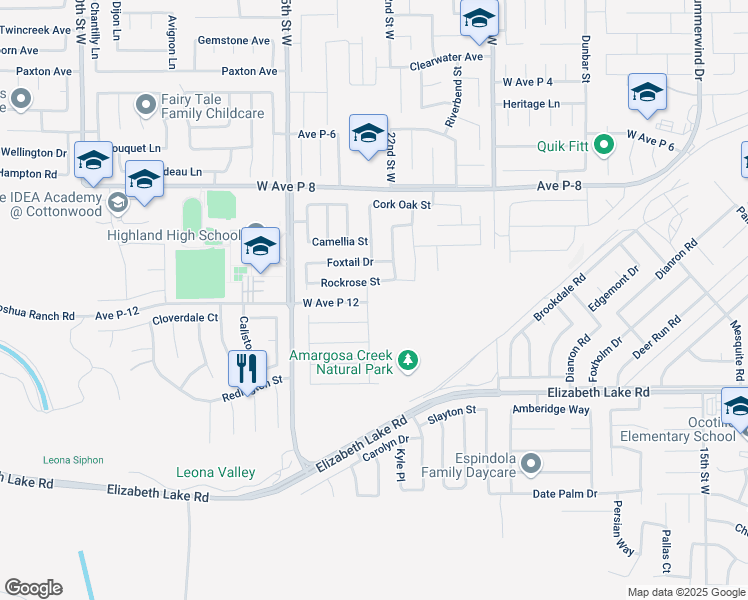 map of restaurants, bars, coffee shops, grocery stores, and more near 38938 Malva Rosa Drive in Palmdale