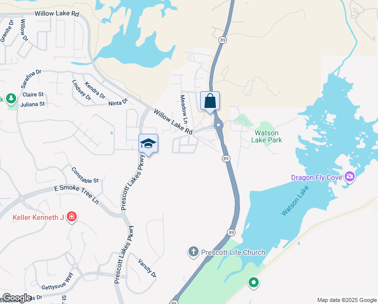 map of restaurants, bars, coffee shops, grocery stores, and more near 53 Louise Lane in Prescott