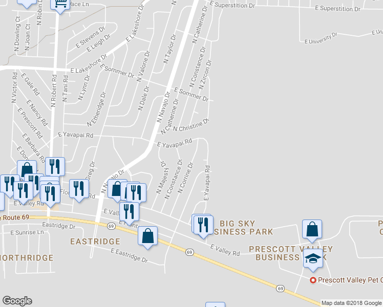 map of restaurants, bars, coffee shops, grocery stores, and more near 3264 North Corrine Drive in Prescott Valley