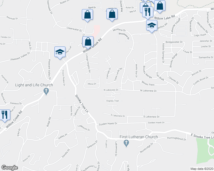 map of restaurants, bars, coffee shops, grocery stores, and more near 510 Goshawk Way in Prescott