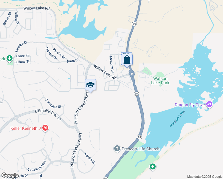 map of restaurants, bars, coffee shops, grocery stores, and more near 51 Louise Lane in Prescott