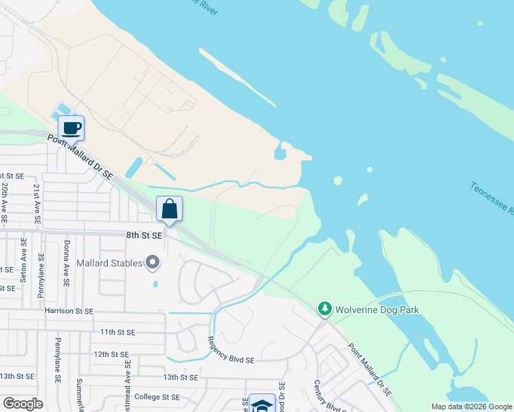 map of restaurants, bars, coffee shops, grocery stores, and more near Monogram Drive in Decatur