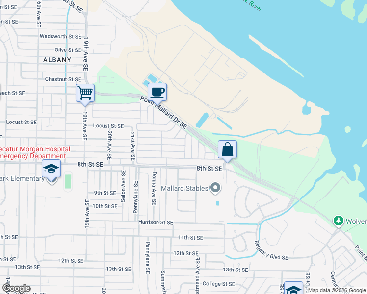 map of restaurants, bars, coffee shops, grocery stores, and more near 2220 Eastbrook Southeast in Decatur