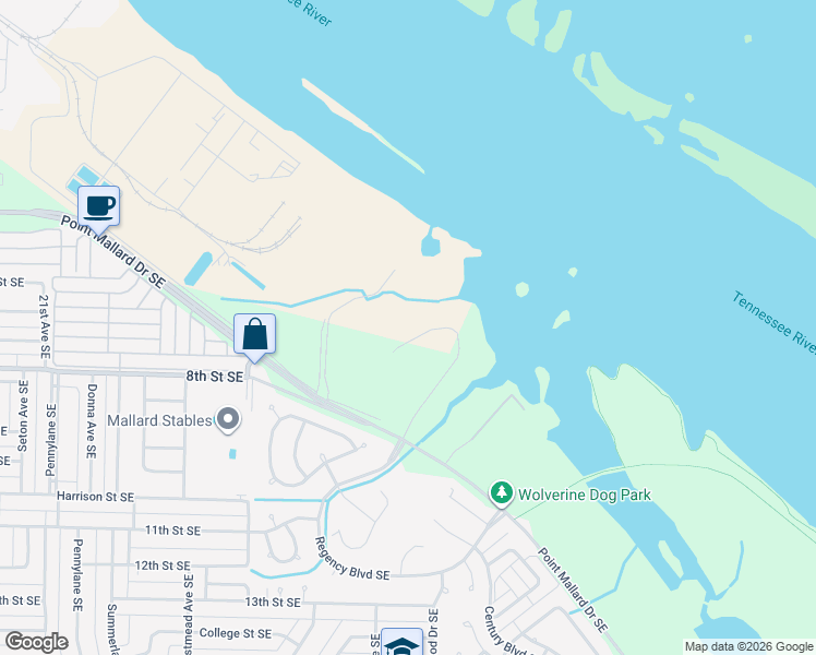 map of restaurants, bars, coffee shops, grocery stores, and more near Monogram Drive in Decatur