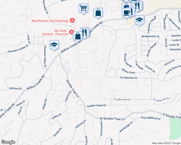map of restaurants, bars, coffee shops, grocery stores, and more near 510 Goshawk Way in Prescott