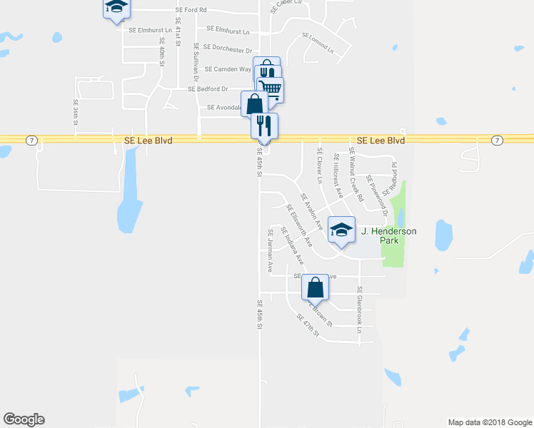 map of restaurants, bars, coffee shops, grocery stores, and more near 4609 Southeast Ellsworth Circle in Lawton