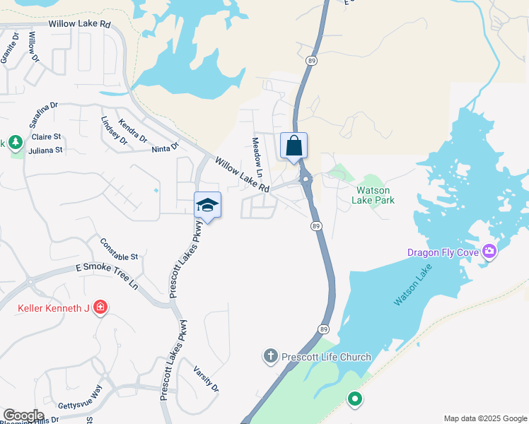 map of restaurants, bars, coffee shops, grocery stores, and more near 53 Louise Lane in Prescott