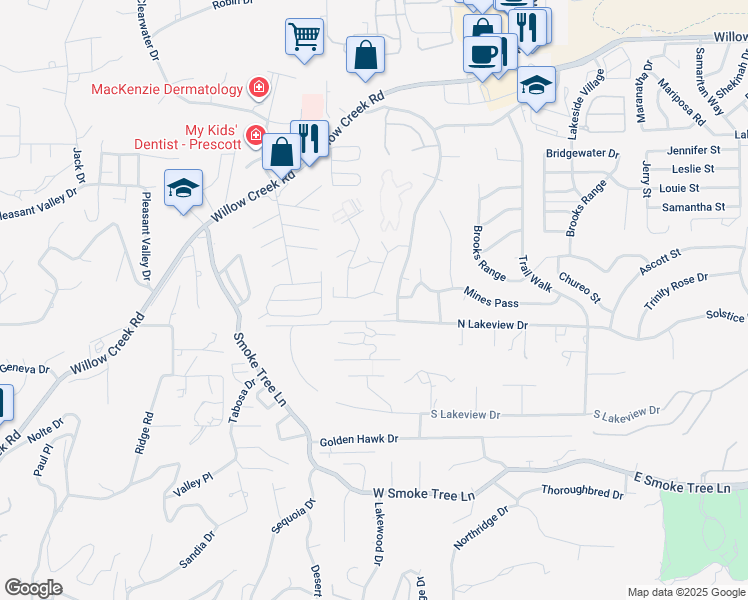 map of restaurants, bars, coffee shops, grocery stores, and more near 3090 Montana Court in Prescott